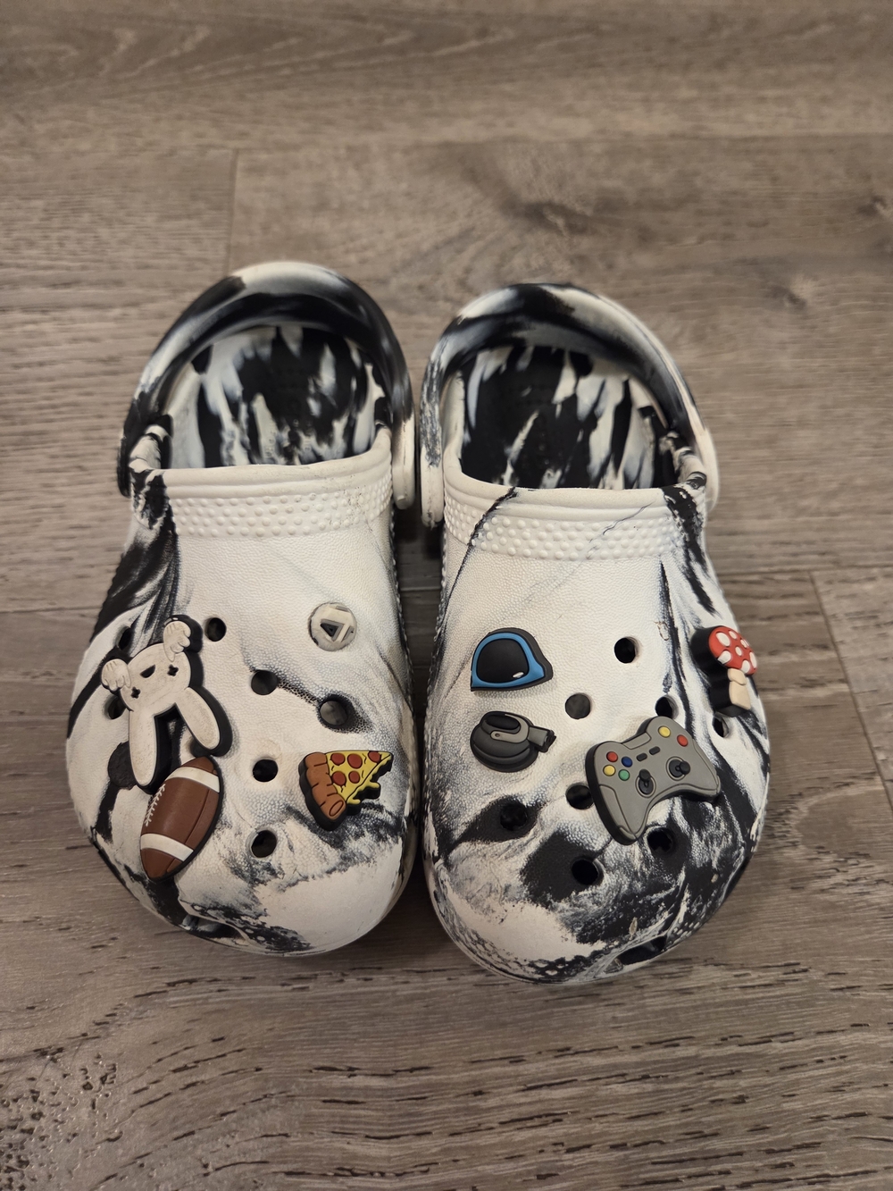 CROCS Kids Marble Black & White Slip-On Clogs with Fun Charms